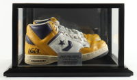 Magic Johnson Signed Converse Weapon Basketball Shoe with Display Case & Stat Plaque (Beckett) at PristineAuction.com