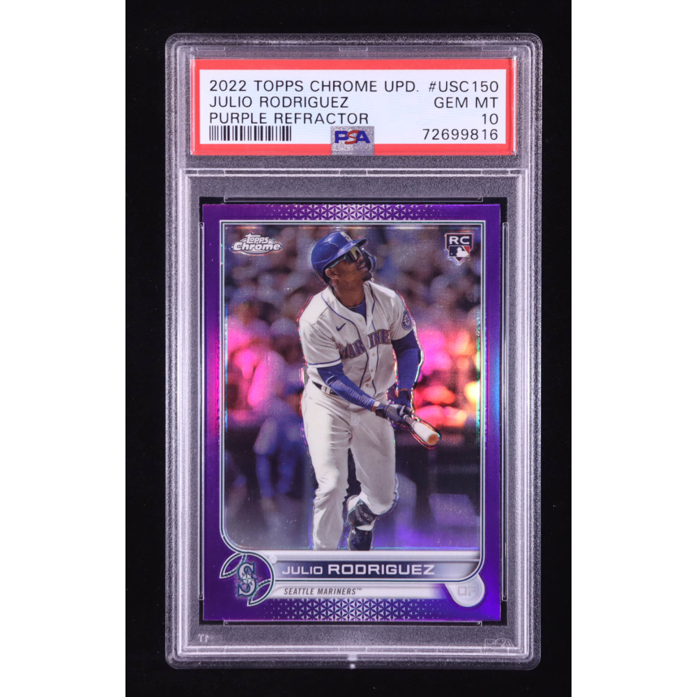 Julio Rodriguez 2022 Topps Chrome Update Purple Refractors #USC150 RC (PSA 10) at PristineAuction.com