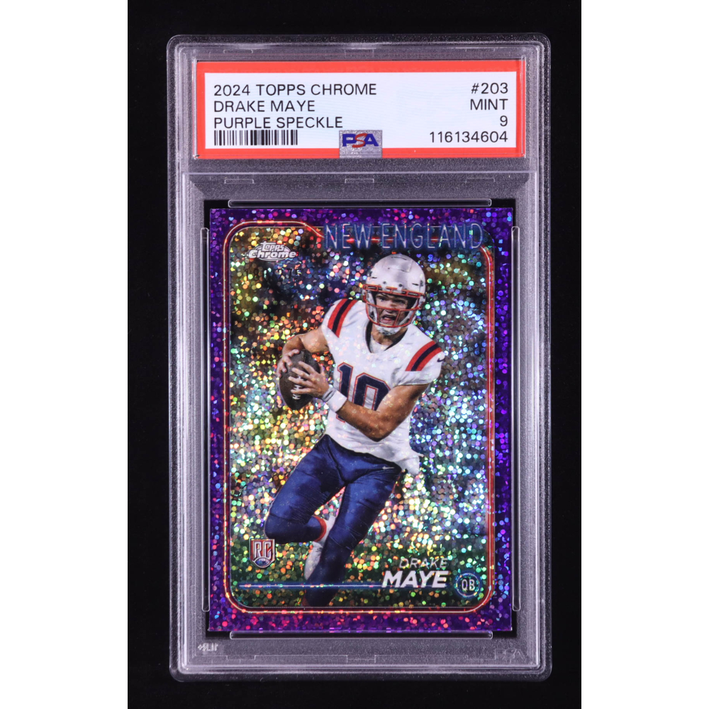 Drake Maye 2024 Topps Chrome Purple Speckle Refractors #203 #180/275 RC (PSA 9) at PristineAuction.com
