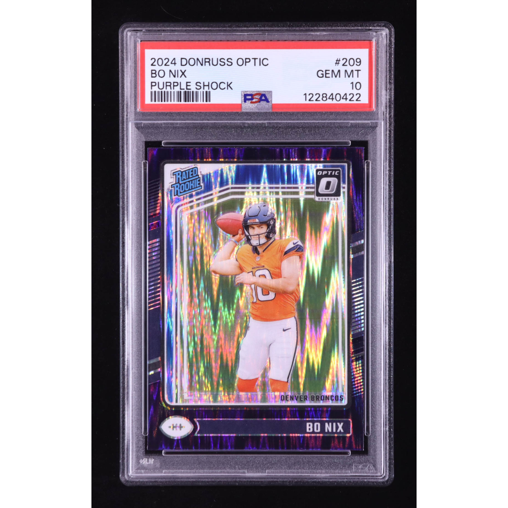 Bo Nix 2024 Donruss Optic Purple Shock #209 RR RC (PSA 10) at PristineAuction.com