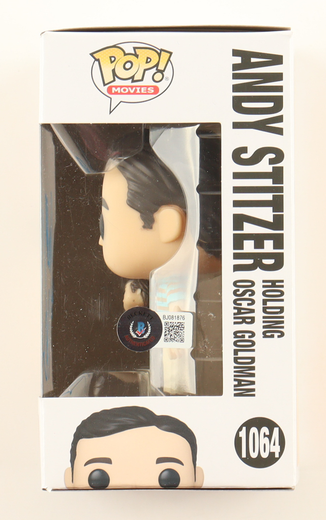 Judd Apatow Signed "The 40 Year Old Virgin" #1064 Andy Stitzer Holding Oscar Goldman Funko Pop! Vinyl Figure (Beckett) at PristineAuction.com Judd Apatow Signed "The 40 Year Old Virgin" #1064 Andy Stitzer Holding Oscar Goldman Funko Pop! Vinyl Figure (Beckett) at PristineAuction.com