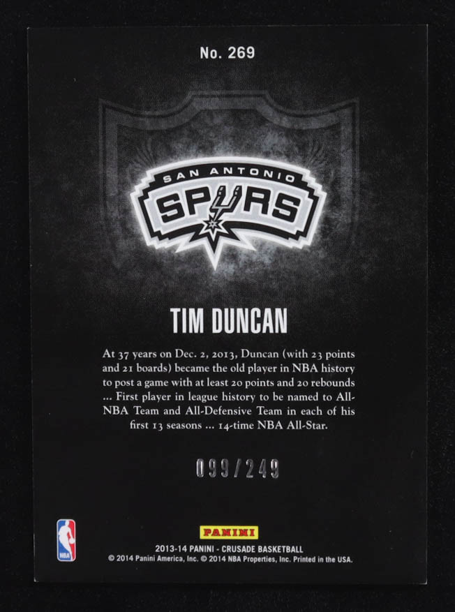 Tim Duncan 2013-14 Panini Crusade Insert Teal #269 #099/249 at PristineAuction.com Tim Duncan 2013-14 Panini Crusade Insert Teal #269 #099/249 at PristineAuction.com
