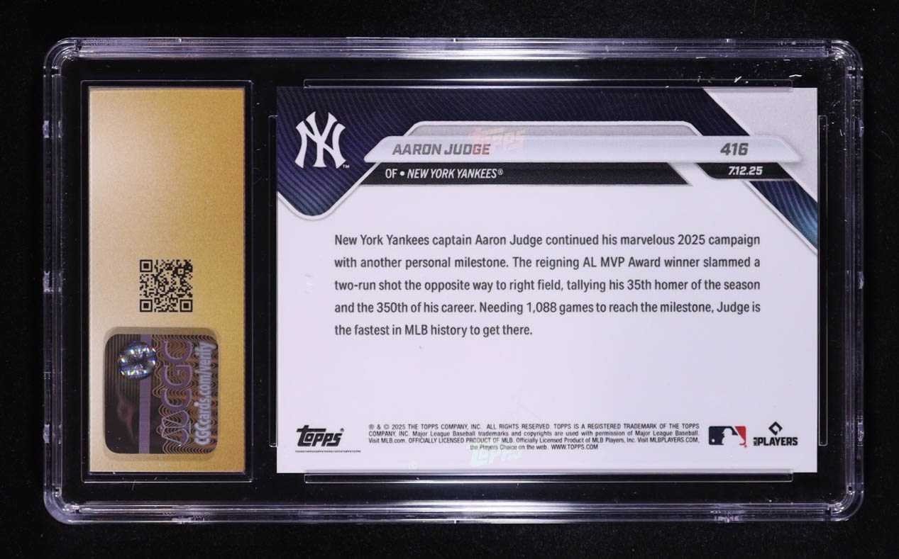 Aaron Judge 2025 Topps Now #416 (CGC 10 | Pristine Black Label) at PristineAuction.com Aaron Judge 2025 Topps Now #416 (CGC 10 | Pristine Black Label) at PristineAuction.com