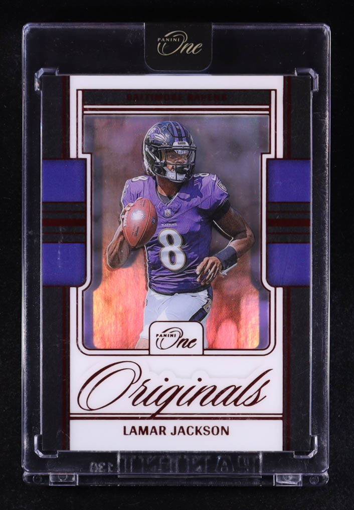 Lamar Jackson 2024 Panini One One Originals Red #28 #23/49 at PristineAuction.com Lamar Jackson 2024 Panini One One Originals Red #28 #23/49 at PristineAuction.com