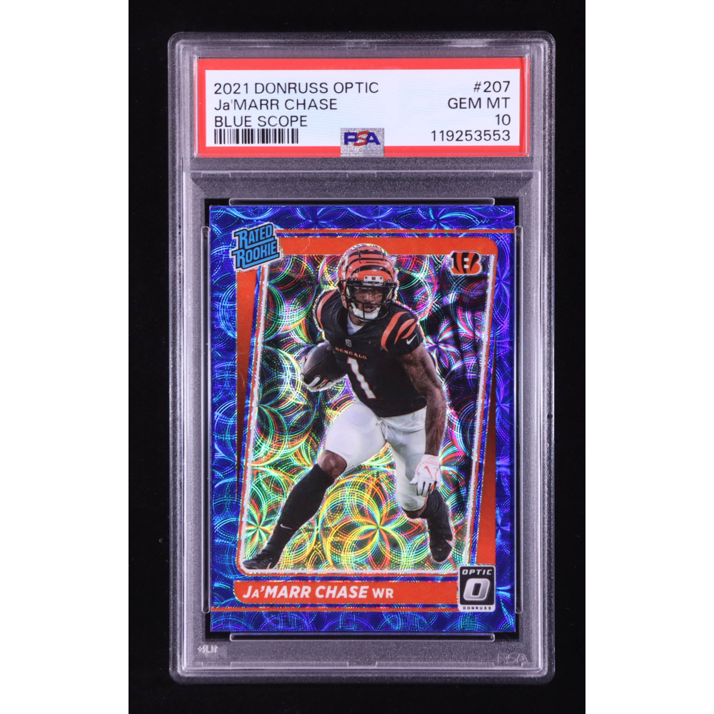 Ja'Marr Chase 2021 Donruss Optic Blue Scope #207 RR RC (PSA 10) at PristineAuction.com