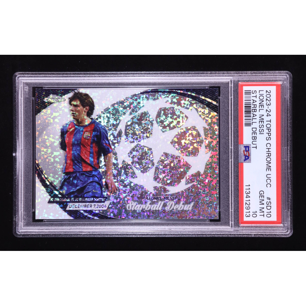Lionel Messi 2023-24 Topps Chrome UEFA Club Competitions Starball Debuts #SD10 (PSA 10) at PristineAuction.com