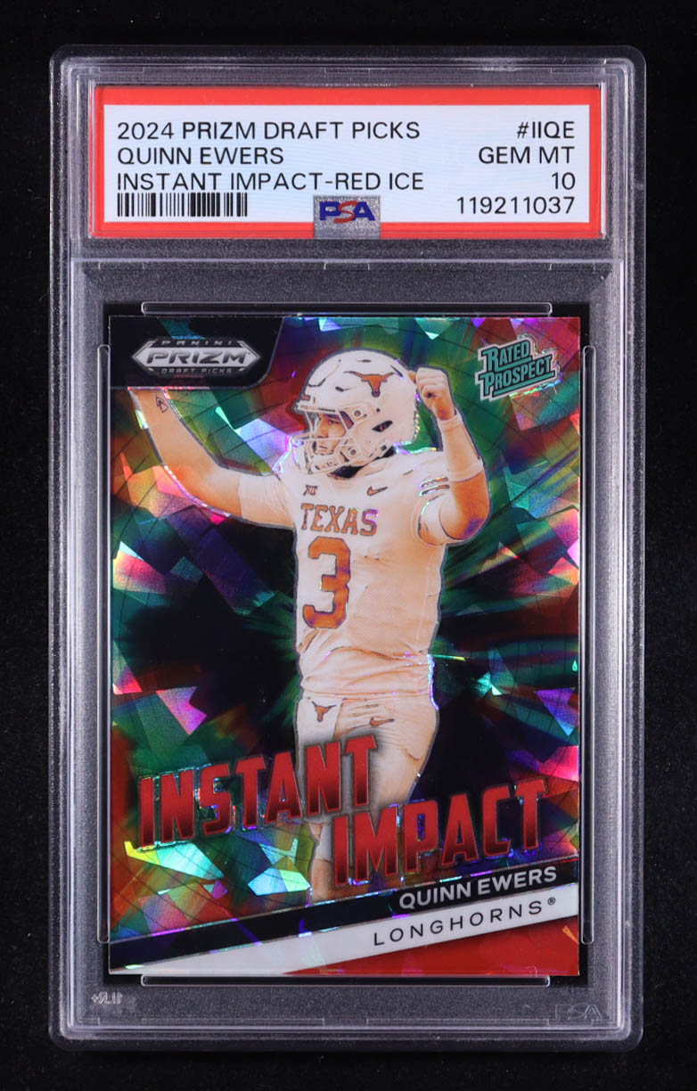Quinn Ewers 2024 Panini Prizm Draft Picks Instant Impact Red Ice #15 RC (PSA 10) at PristineAuction.com Quinn Ewers 2024 Panini Prizm Draft Picks Instant Impact Red Ice #15 RC (PSA 10) at PristineAuction.com