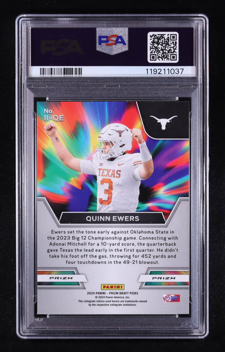 Quinn Ewers 2024 Panini Prizm Draft Picks Instant Impact Red Ice #15 RC (PSA 10) at PristineAuction.com Quinn Ewers 2024 Panini Prizm Draft Picks Instant Impact Red Ice #15 RC (PSA 10) at PristineAuction.com