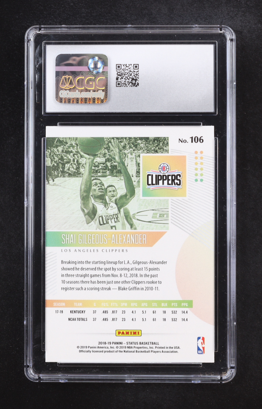 Shai Gilgeous-Alexander 2018-19 Panini Status #106 RC (CGC 9) at PristineAuction.com Shai Gilgeous-Alexander 2018-19 Panini Status #106 RC (CGC 9) at PristineAuction.com