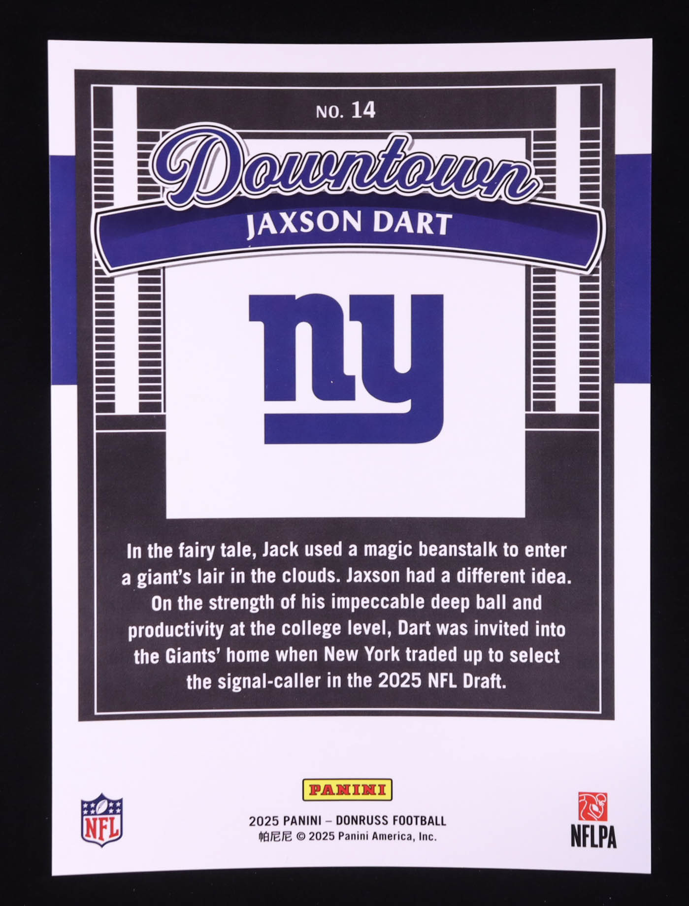 Jaxson Dart 2025 Donruss Downtown Oversize #9 RC at PristineAuction.com Jaxson Dart 2025 Donruss Downtown Oversize #9 RC at PristineAuction.com
