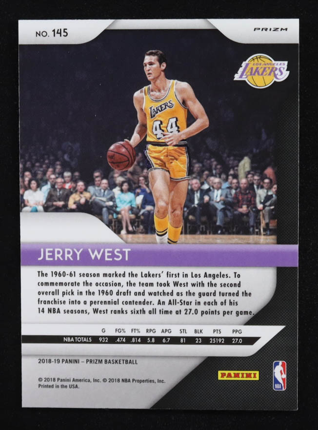 Jerry West 2018-19 Panini Prizm Prizms Silver #145 at PristineAuction.com Jerry West 2018-19 Panini Prizm Prizms Silver #145 at PristineAuction.com