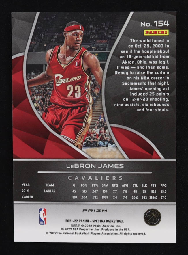 LeBron James 2021-22 Panini Spectra Asia #154 SD at PristineAuction.com LeBron James 2021-22 Panini Spectra Asia #154 SD at PristineAuction.com