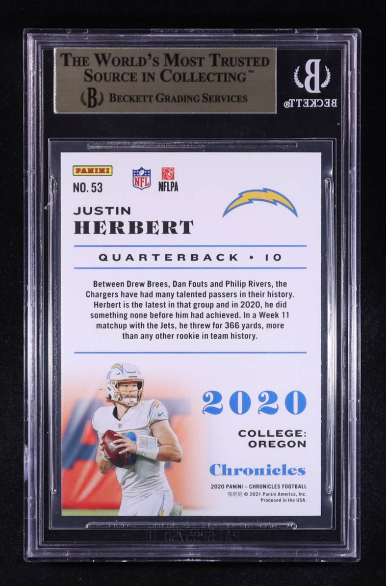 Justin Herbert 2020 Panini Chronicles #53 RC (BGS 9.5) at PristineAuction.com Justin Herbert 2020 Panini Chronicles #53 RC (BGS 9.5) at PristineAuction.com