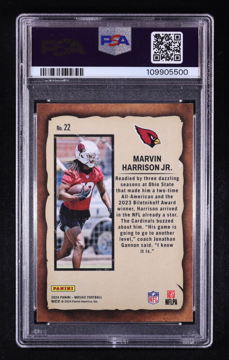 Marvin Harrison Jr. 2024 Panini Mosaic Notoriety #22 RC (PSA 9) at PristineAuction.com Marvin Harrison Jr. 2024 Panini Mosaic Notoriety #22 RC (PSA 9) at PristineAuction.com
