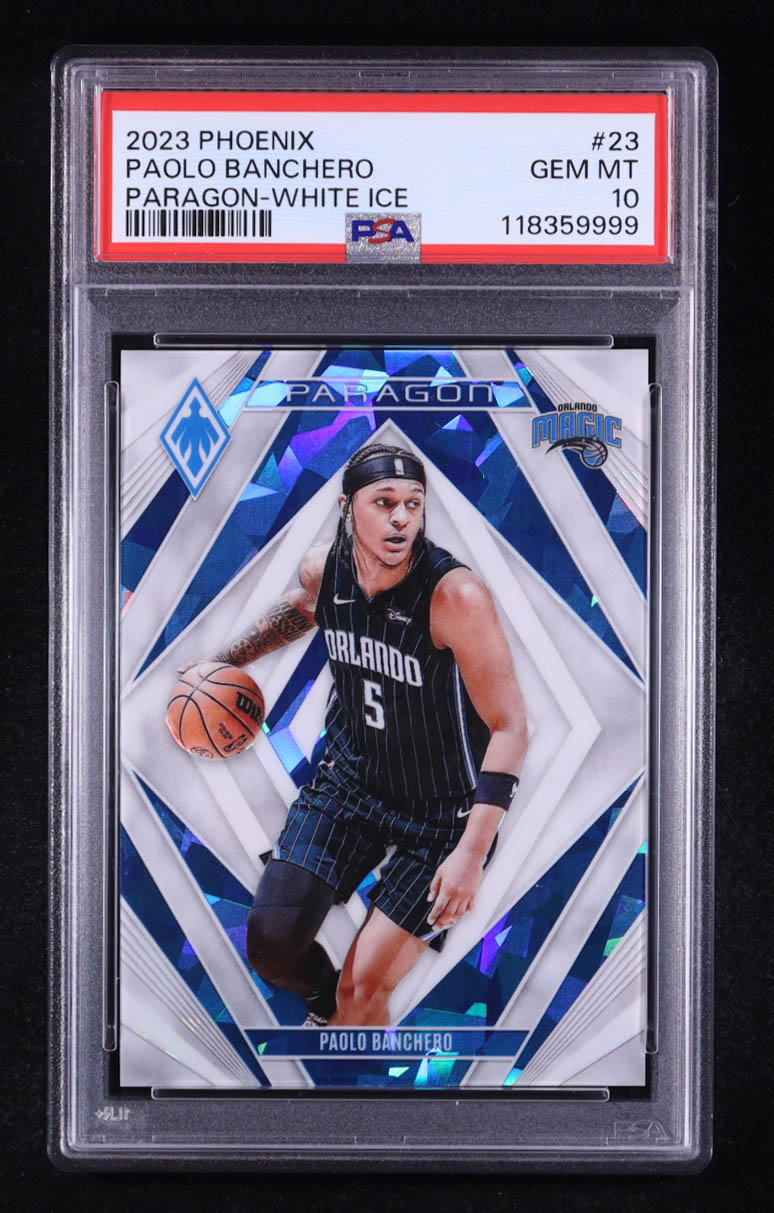 Paolo Banchero 2023-24 Panini Phoenix Paragon Phoenix White Ice #23 #088/125 (PSA 10) at PristineAuction.com Paolo Banchero 2023-24 Panini Phoenix Paragon Phoenix White Ice #23 #088/125 (PSA 10) at PristineAuction.com