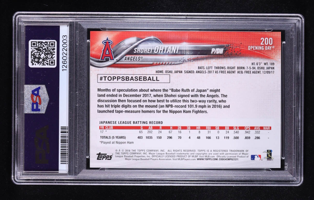 Shohei Ohtani 2018 Topps Opening Day #200 RC (PSA 8) at PristineAuction.com Shohei Ohtani 2018 Topps Opening Day #200 RC (PSA 8) at PristineAuction.com