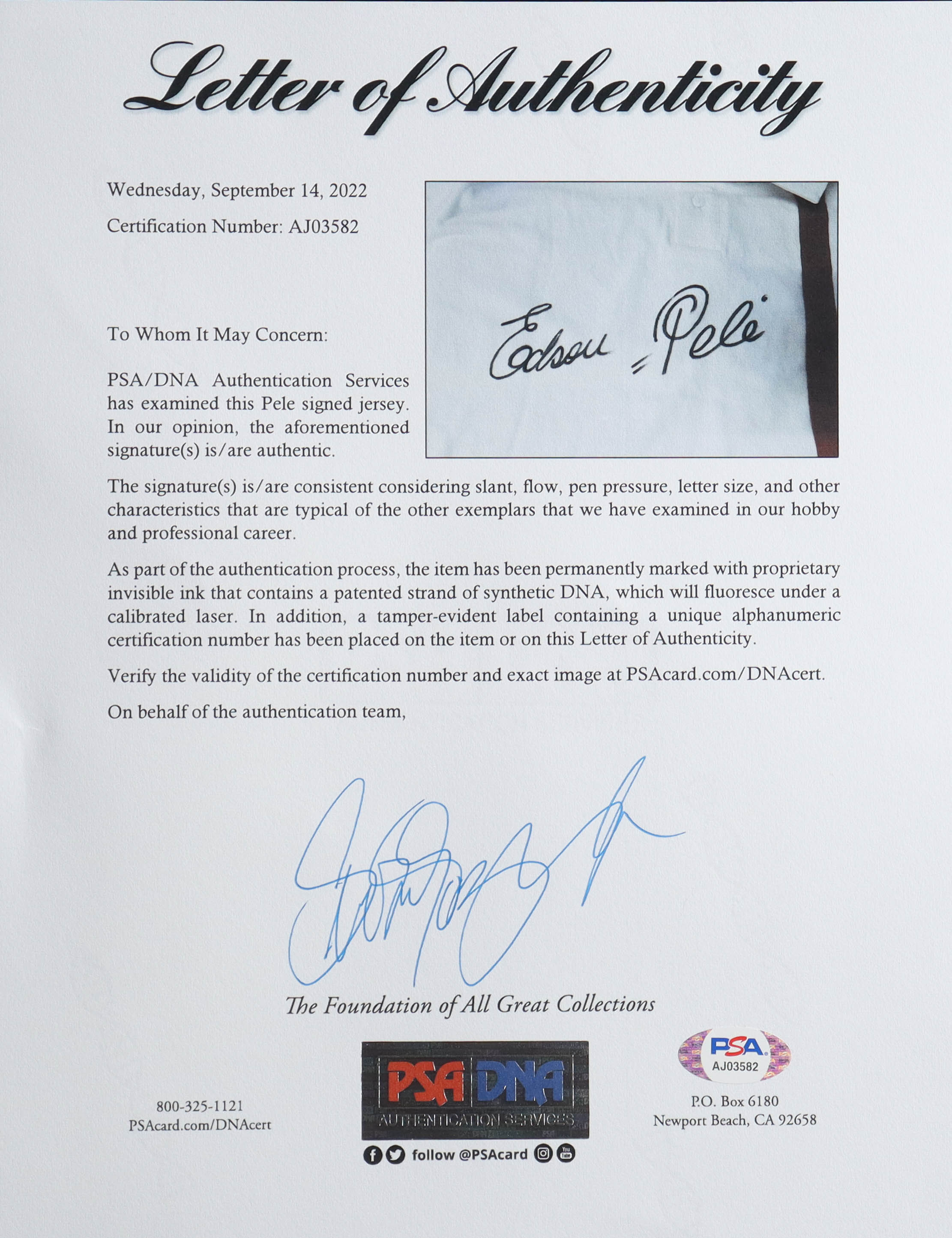 Pele Signed Jersey (PSA) at PristineAuction.com Pele Signed Jersey (PSA) at PristineAuction.com