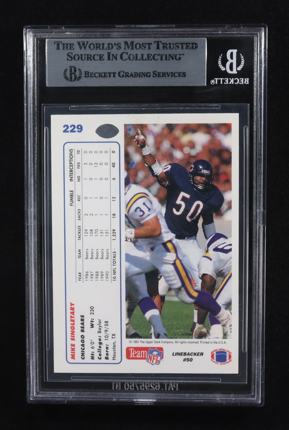 Mike Singletary Signed 1991 Upper Deck #229 (BGS) at PristineAuction.com Mike Singletary Signed 1991 Upper Deck #229 (BGS) at PristineAuction.com