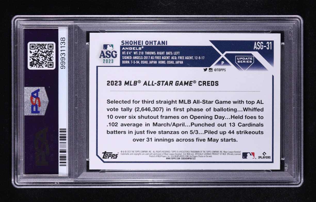 Shohei Ohtani 2023 Topps Update All-Star Game #ASG31 (PSA 10) at PristineAuction.com Shohei Ohtani 2023 Topps Update All-Star Game #ASG31 (PSA 10) at PristineAuction.com
