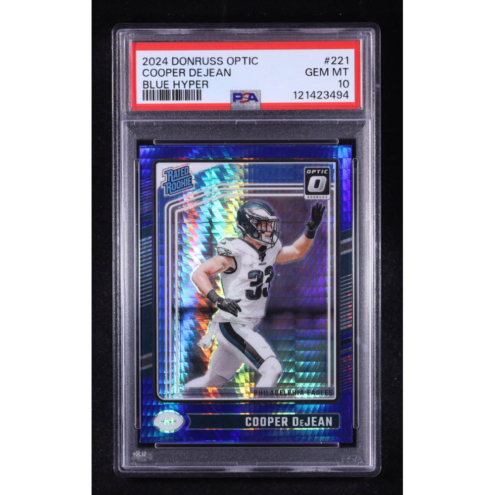 Cooper DeJean 2024 Donruss Optic Blue Hyper #221 RR RC (PSA 10) at PristineAuction.com