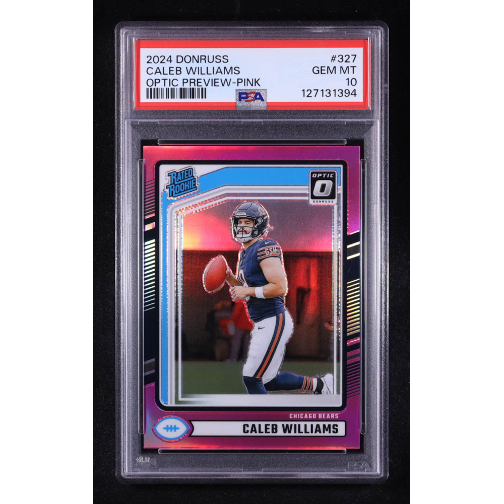 Caleb Williams 2024 Donruss Optic Rated Rookies Preview Pink #327 RC (PSA 10) at PristineAuction.com