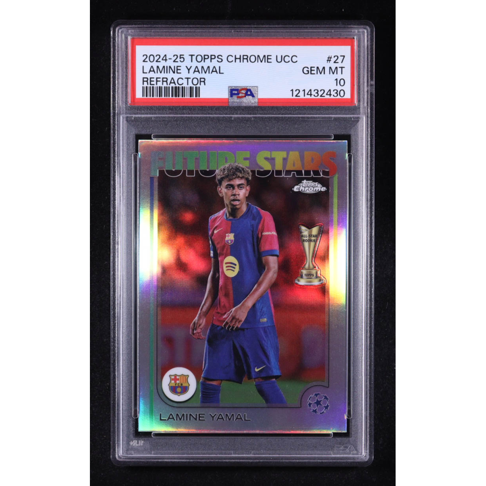 Lamine Yamal 2024-25 Topps Chrome UEFA Club Competitions Refractors #27 FS (PSA 10) at PristineAuction.com