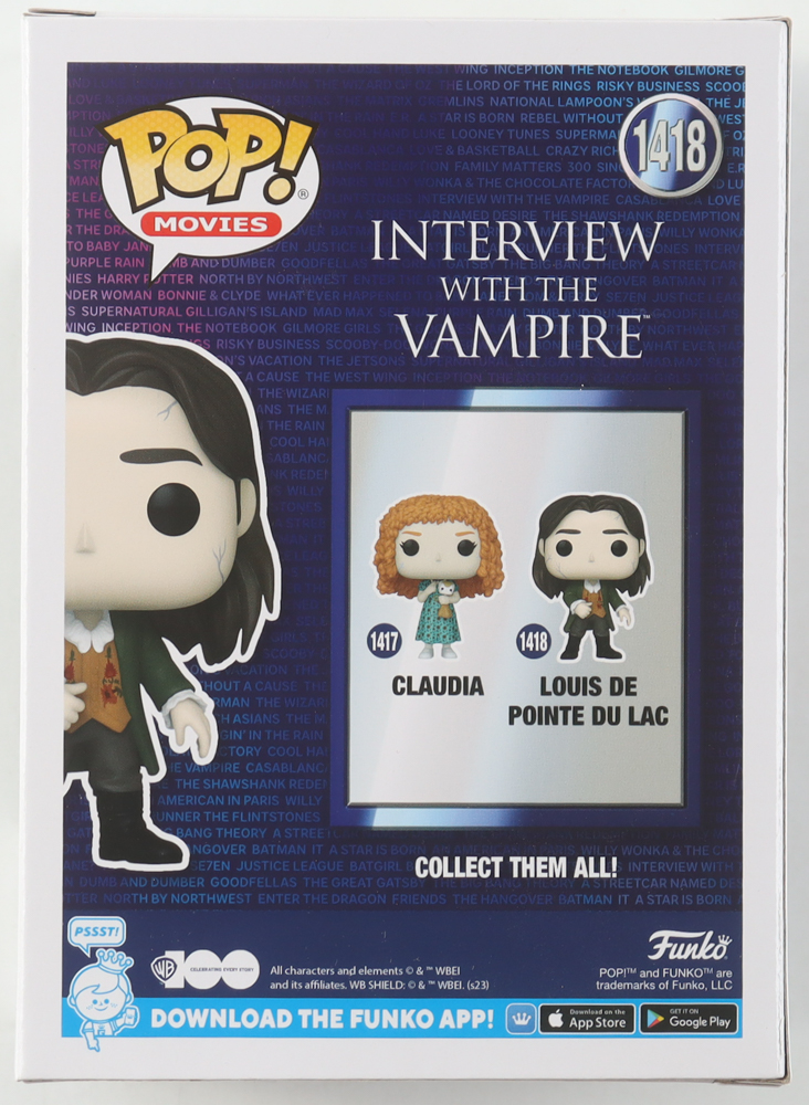 Brad Pitt Signed "WB 100" #1418 Louis de Pointe du Lac Funko Pop! Vinyl Figure (Beckett) at PristineAuction.com Brad Pitt Signed "WB 100" #1418 Louis de Pointe du Lac Funko Pop! Vinyl Figure (Beckett) at PristineAuction.com