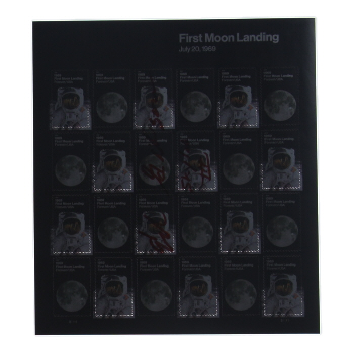 Ed Gibson Signed 8x8.5 Uncut Sheet of (24) NASA Moon Landing Commemorative Stamps Inscribed "Skylab IV" (JSA) at PristineAuction.com Ed Gibson Signed 8x8.5 Uncut Sheet of (24) NASA Moon Landing Commemorative Stamps Inscribed "Skylab IV" (JSA) at PristineAuction.com