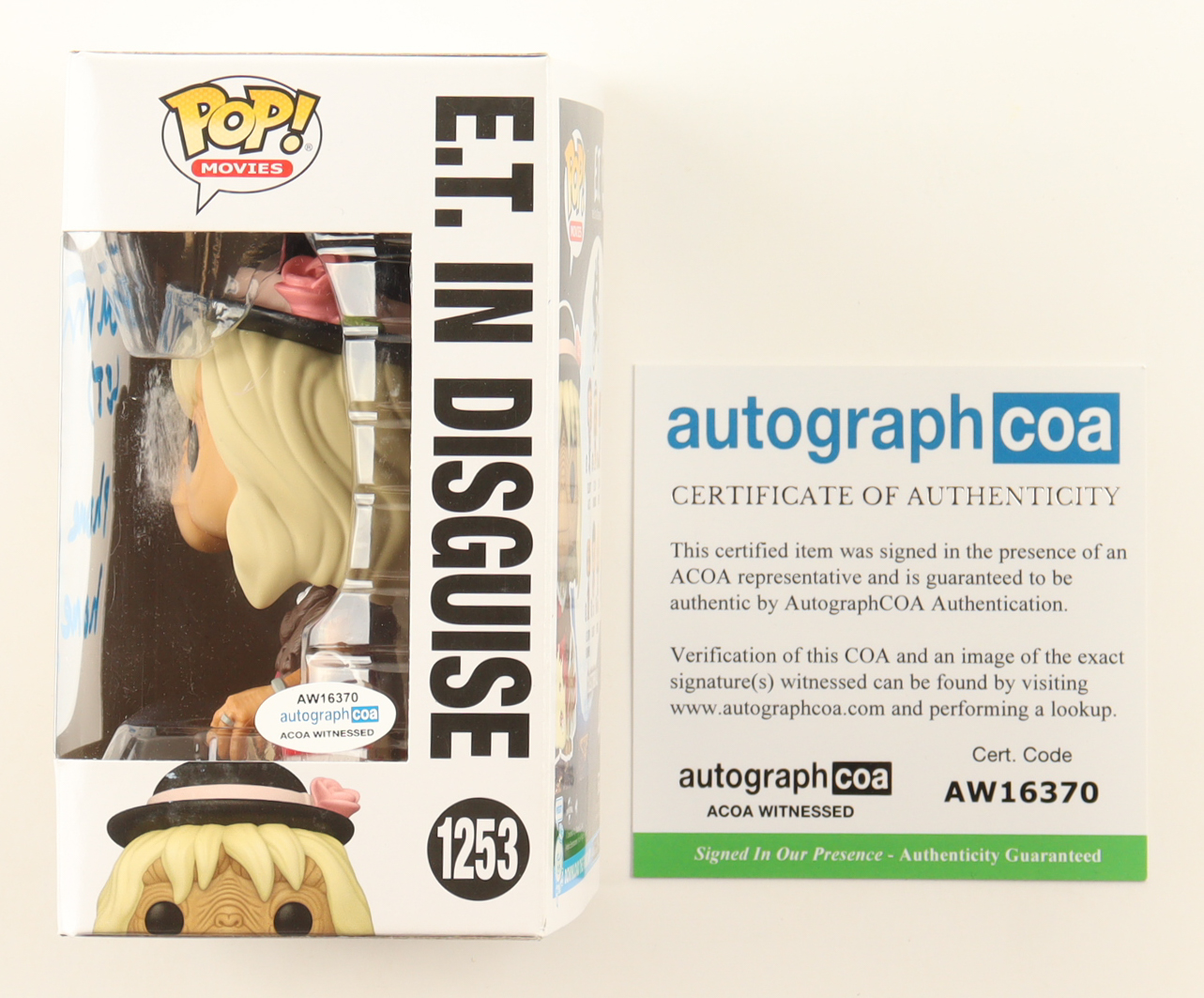 Matthew De Meritt Signed "E.T.: The Extra Terrestrial" #1253 E.T. In Disguise Funko Pop! Vinyl Figure Inscribed "ET" & "Phone Home" (ACOA) at PristineAuction.com Matthew De Meritt Signed "E.T.: The Extra Terrestrial" #1253 E.T. In Disguise Funko Pop! Vinyl Figure Inscribed "ET" & "Phone Home" (ACOA) at PristineAuction.com