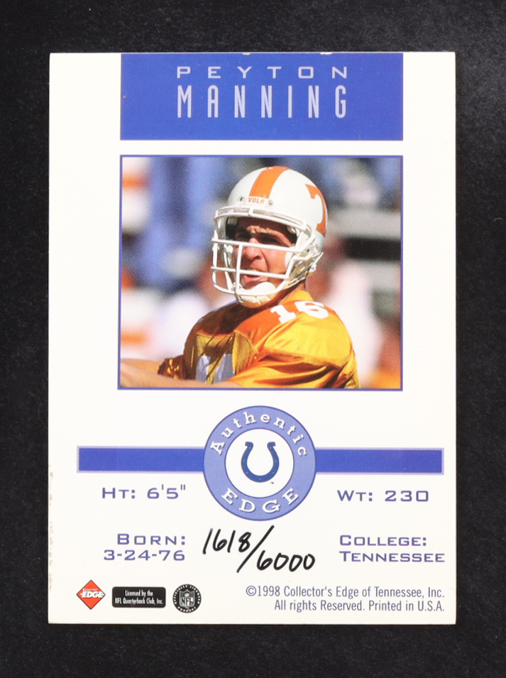 Peyton Manning 1998 Collector's Edge Peyton Manning Promos #NNO #1618/6000 RC at PristineAuction.com Peyton Manning 1998 Collector's Edge Peyton Manning Promos #NNO #1618/6000 RC at PristineAuction.com