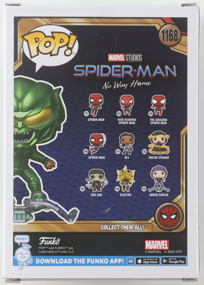 Willem Dafoe Signed "Spider-Man: No Way Home" #1168 Green Goblin Funko Pop! Vinyl Figure (Beckett) at PristineAuction.com Willem Dafoe Signed "Spider-Man: No Way Home" #1168 Green Goblin Funko Pop! Vinyl Figure (Beckett) at PristineAuction.com