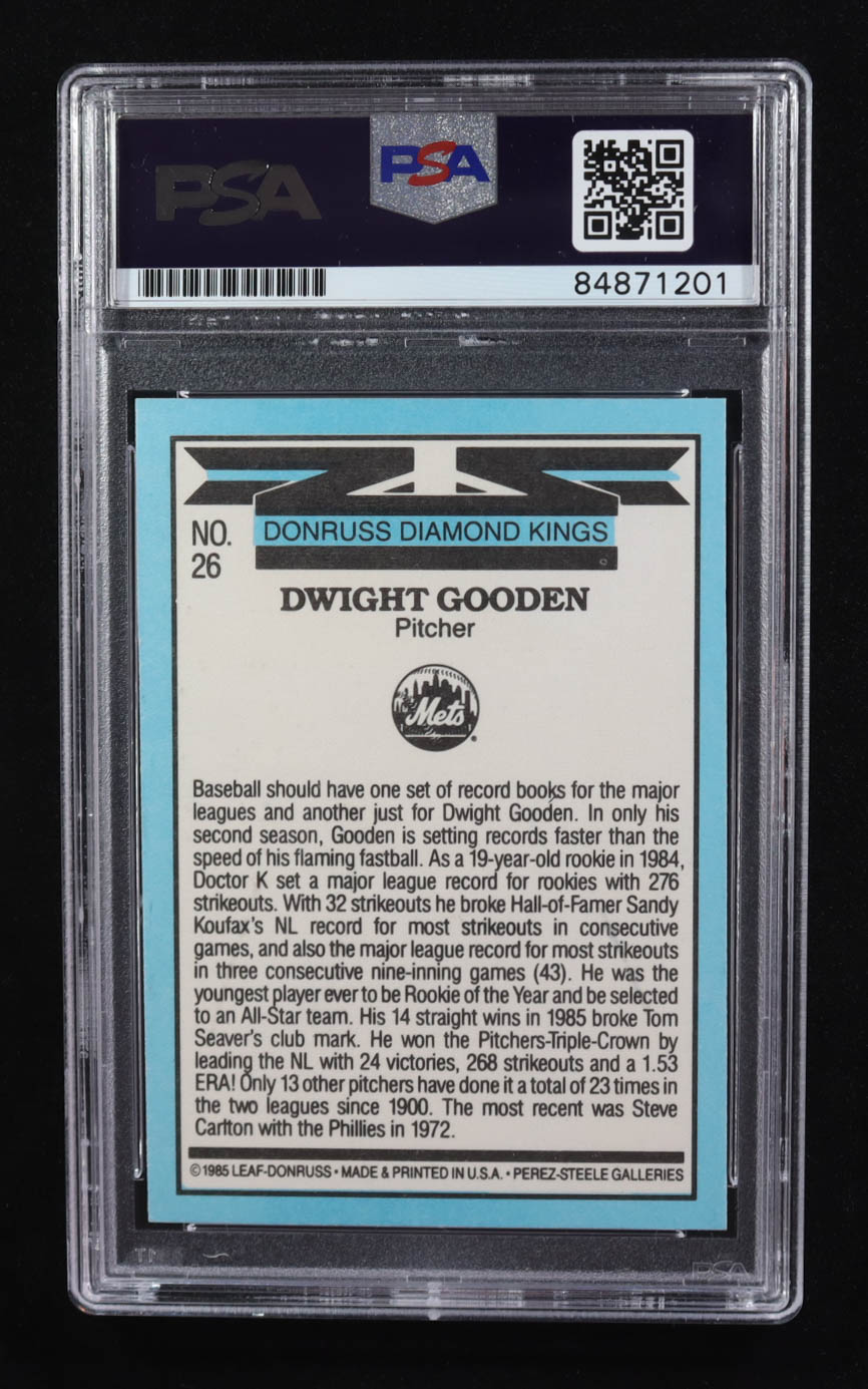 Dwight Gooden Signed 1985 Leaf Donruss Diamond Kings #26 (PSA) at PristineAuction.com Dwight Gooden Signed 1985 Leaf Donruss Diamond Kings #26 (PSA) at PristineAuction.com