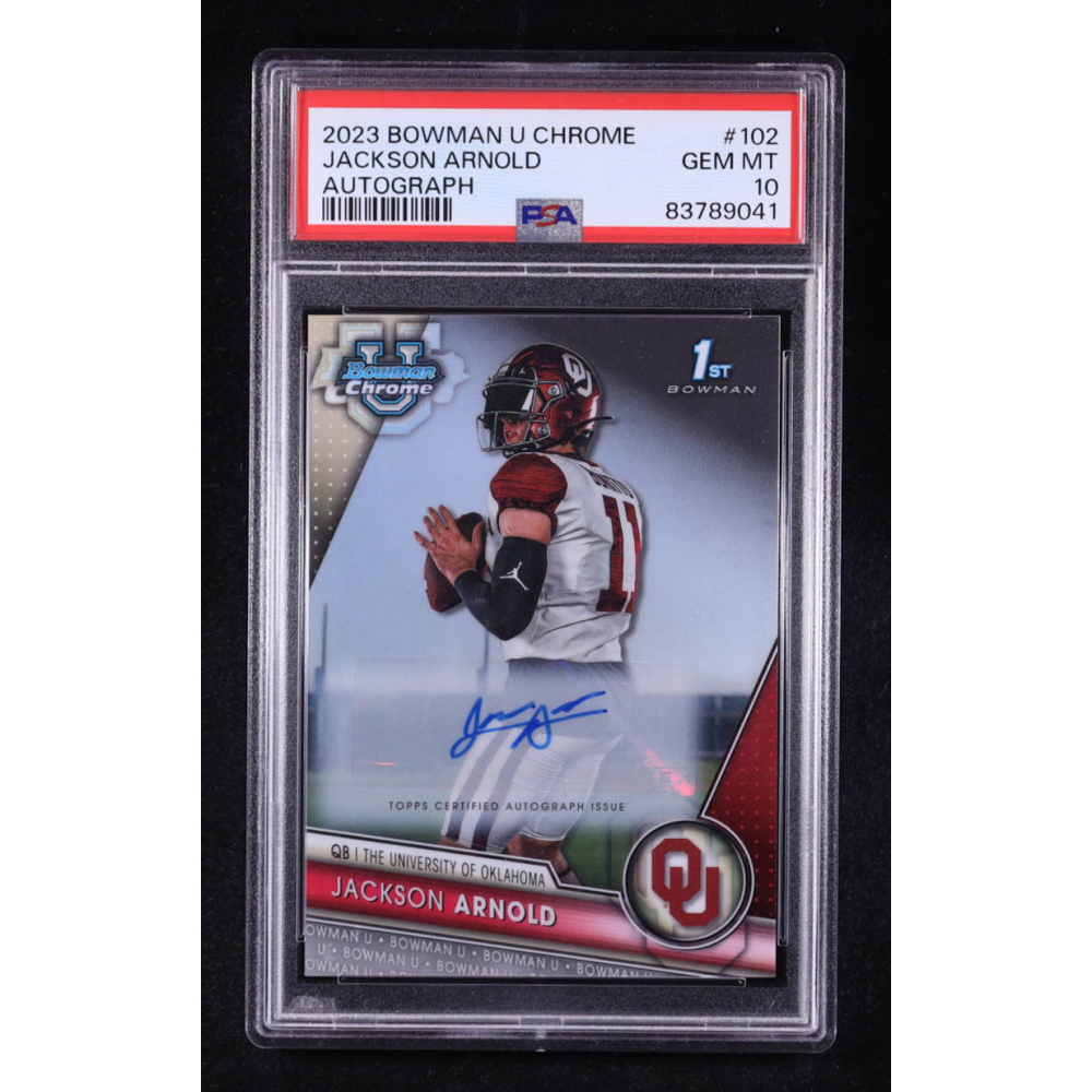Jackson Arnold 2023 Bowman Chrome University Autographs #102 RC (PSA 10) at PristineAuction.com