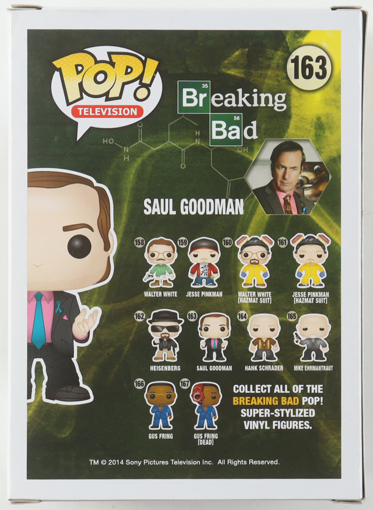 Bob Odenkirk Signed "Breaking Bad" #163 Saul Goodman Funko Pop! Vinyl Figure (Beckett) at PristineAuction.com Bob Odenkirk Signed "Breaking Bad" #163 Saul Goodman Funko Pop! Vinyl Figure (Beckett) at PristineAuction.com