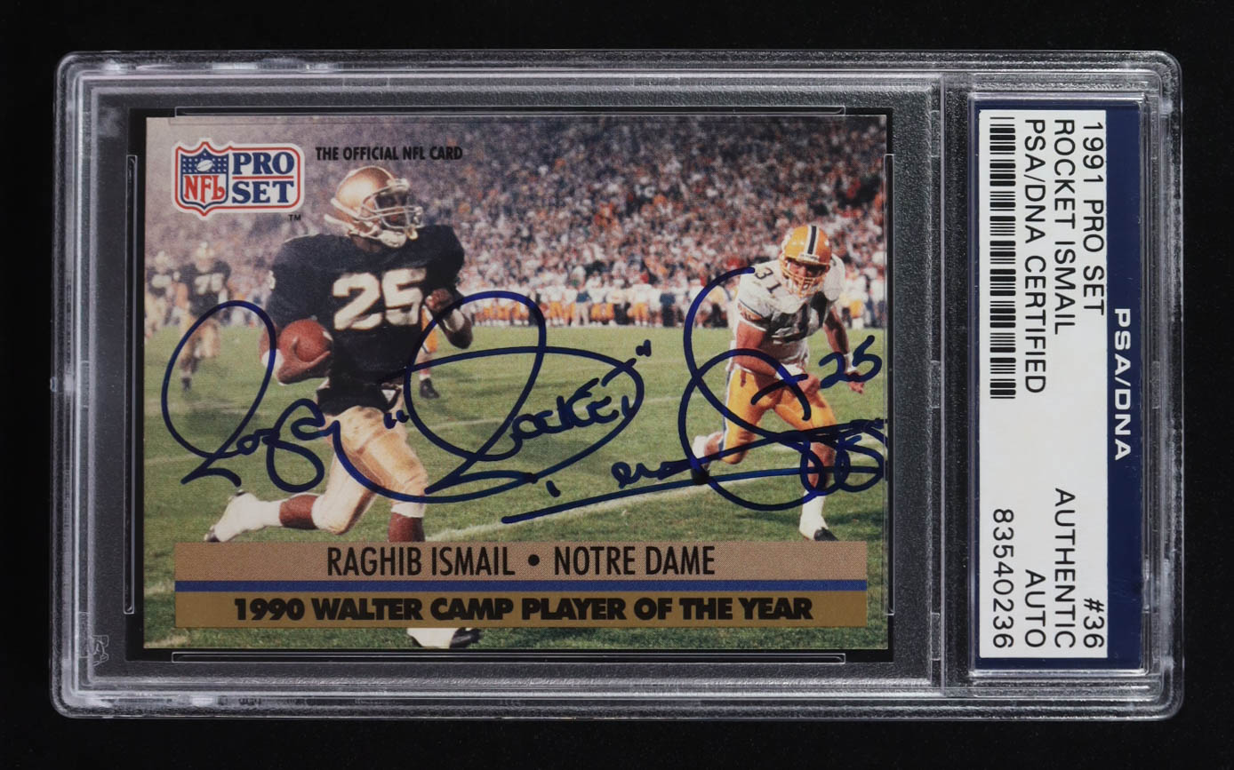 Raghib Rocket Ismail Signed 1991 NFL Pro Set Inscribed "Rocket 25" #36 RC (PSA) at PristineAuction.com Raghib Rocket Ismail Signed 1991 NFL Pro Set Inscribed "Rocket 25" #36 RC (PSA) at PristineAuction.com