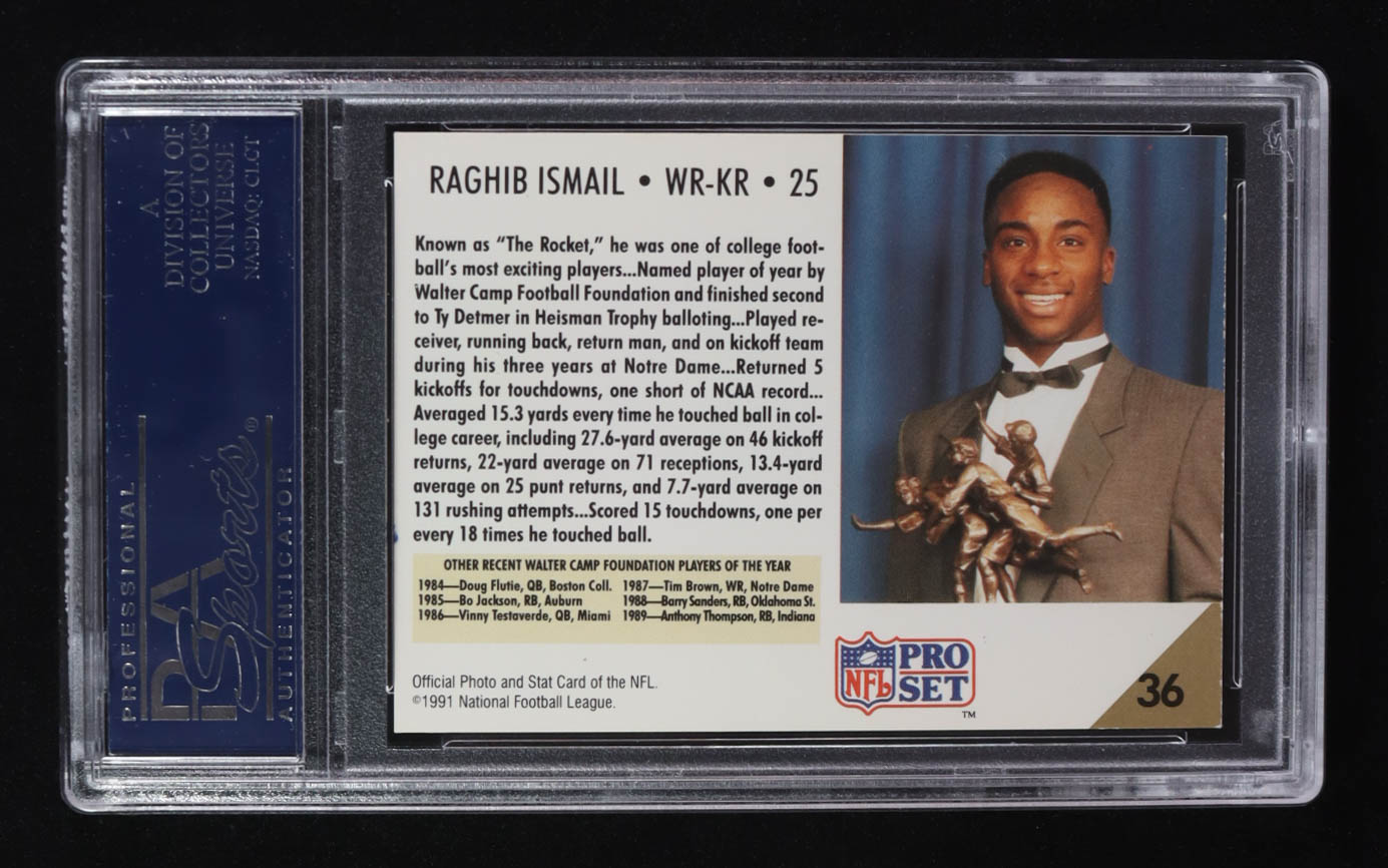 Raghib Rocket Ismail Signed 1991 NFL Pro Set Inscribed "Rocket 25" #36 RC (PSA) at PristineAuction.com Raghib Rocket Ismail Signed 1991 NFL Pro Set Inscribed "Rocket 25" #36 RC (PSA) at PristineAuction.com