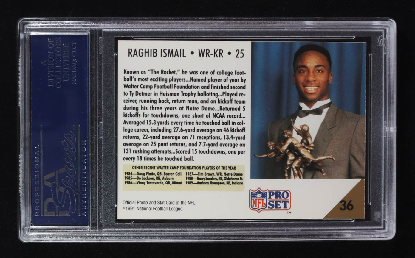 Raghib Rocket Ismail Signed 1991 NFL Pro Set Inscribed "Rocket 25" #36 RC (PSA | Autograph Graded PSA 10) at PristineAuction.com Raghib Rocket Ismail Signed 1991 NFL Pro Set Inscribed "Rocket 25" #36 RC (PSA | Autograph Graded PSA 10) at PristineAuction.com