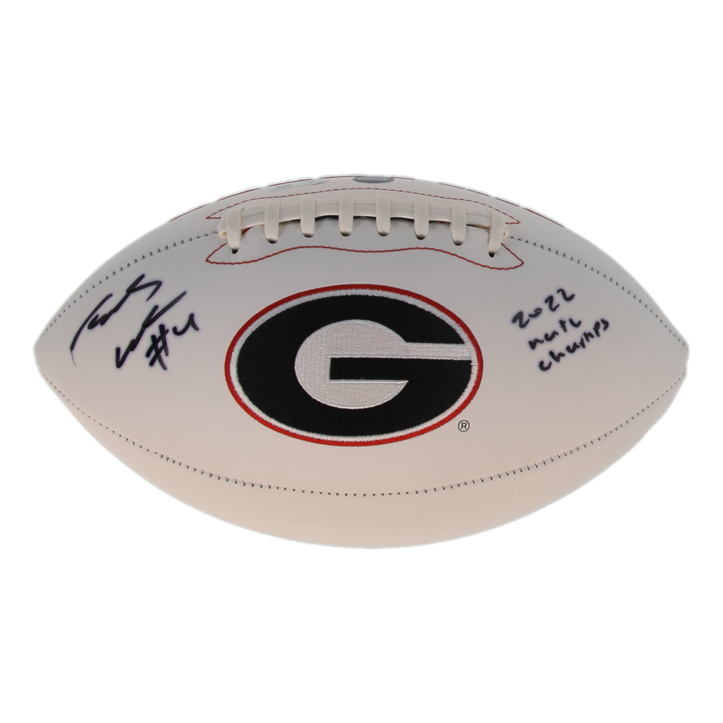 James Cook Signed Georgia Bulldogs Logo Football Inscribed "2022 Natl Champs" (Prova & Beckett) at PristineAuction.com James Cook Signed Georgia Bulldogs Logo Football Inscribed "2022 Natl Champs" (Prova & Beckett) at PristineAuction.com