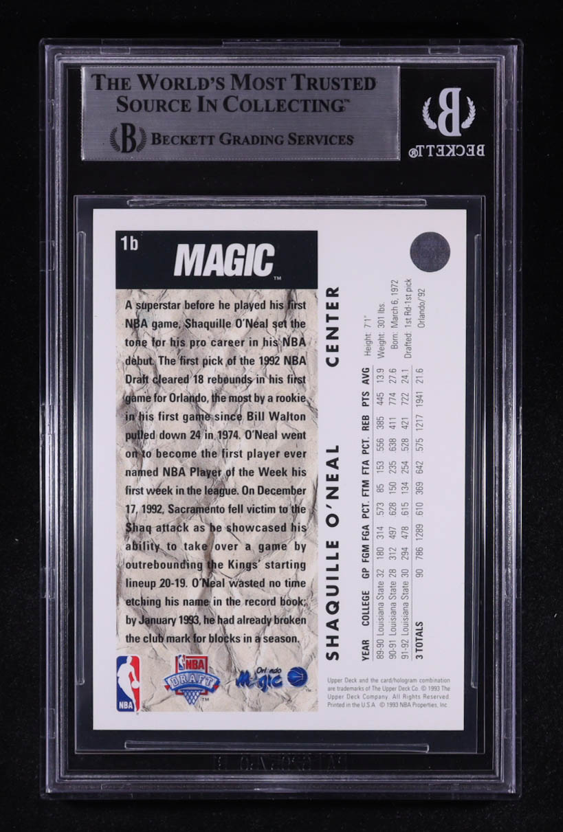 Shaquille O'Neal Signed 1992-93 Upper Deck TRADE #1B RC (BGS) at PristineAuction.com Shaquille O'Neal Signed 1992-93 Upper Deck TRADE #1B RC (BGS) at PristineAuction.com