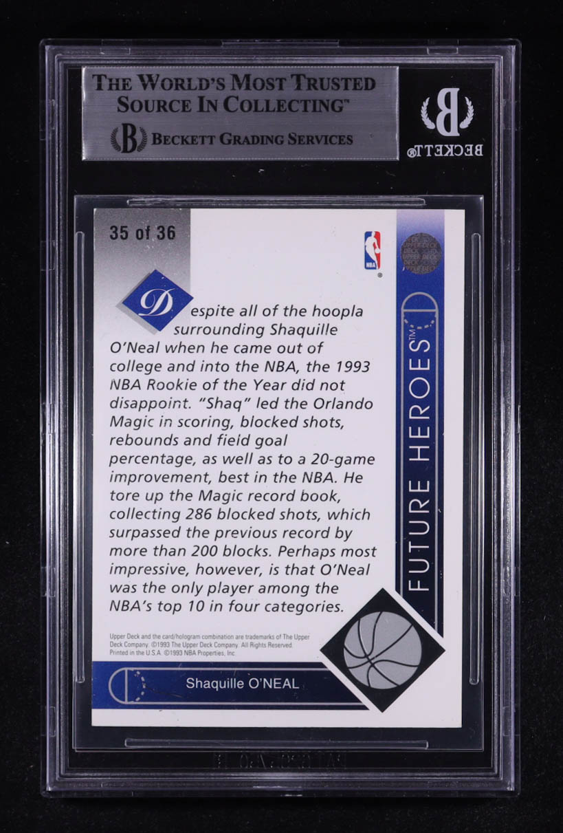 Shaquille O'Neal Signed 1993-94 Upper Deck Future Heroes #35 (BGS) at PristineAuction.com Shaquille O'Neal Signed 1993-94 Upper Deck Future Heroes #35 (BGS) at PristineAuction.com