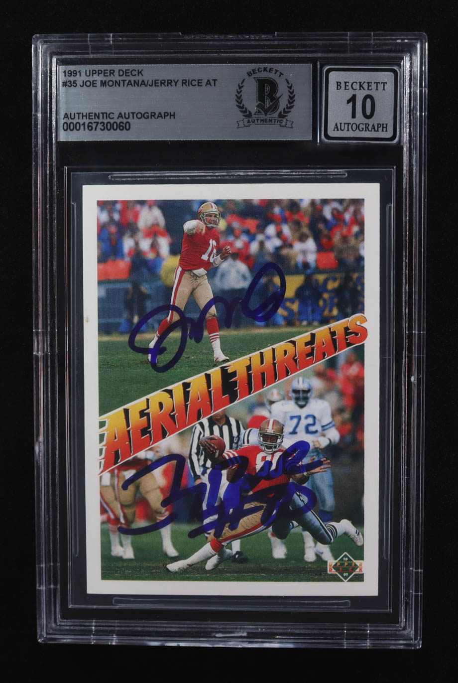 Jerry Rice / Joe Montana Signed 1991 Upper Deck Aerial Threats #35 (BGS | Autograph Graded BGS 10) at PristineAuction.com Jerry Rice / Joe Montana Signed 1991 Upper Deck Aerial Threats #35 (BGS | Autograph Graded BGS 10) at PristineAuction.com