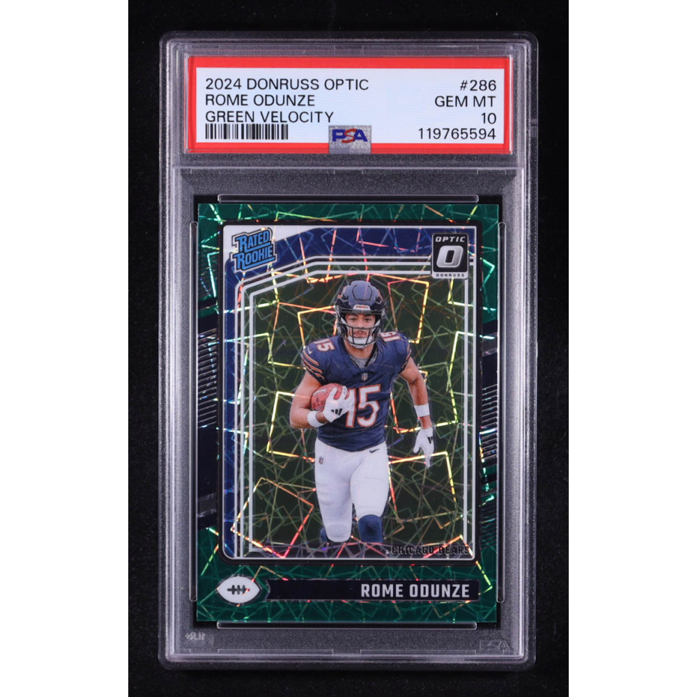 Rome Odunze 2024 Donruss Optic Green Velocity #286 RR RC (PSA 10) at PristineAuction.com