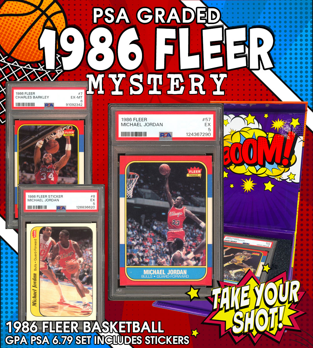 NEW PRISTINE EXCLUSIVE! All PSA Graded 1986 Fleer Basketball Mystery BOOM BOX - Complete Set w/ Stickers! Only 143 Packs! PSA 6.79 AVG – Michael Jordan #57 PSA 5! at PristineAuction.com NEW PRISTINE EXCLUSIVE! All PSA Graded 1986 Fleer Basketball Mystery BOOM BOX - Complete Set w/ Stickers! Only 143 Packs! PSA 6.79 AVG – Michael Jordan #57 PSA 5! at PristineAuction.com