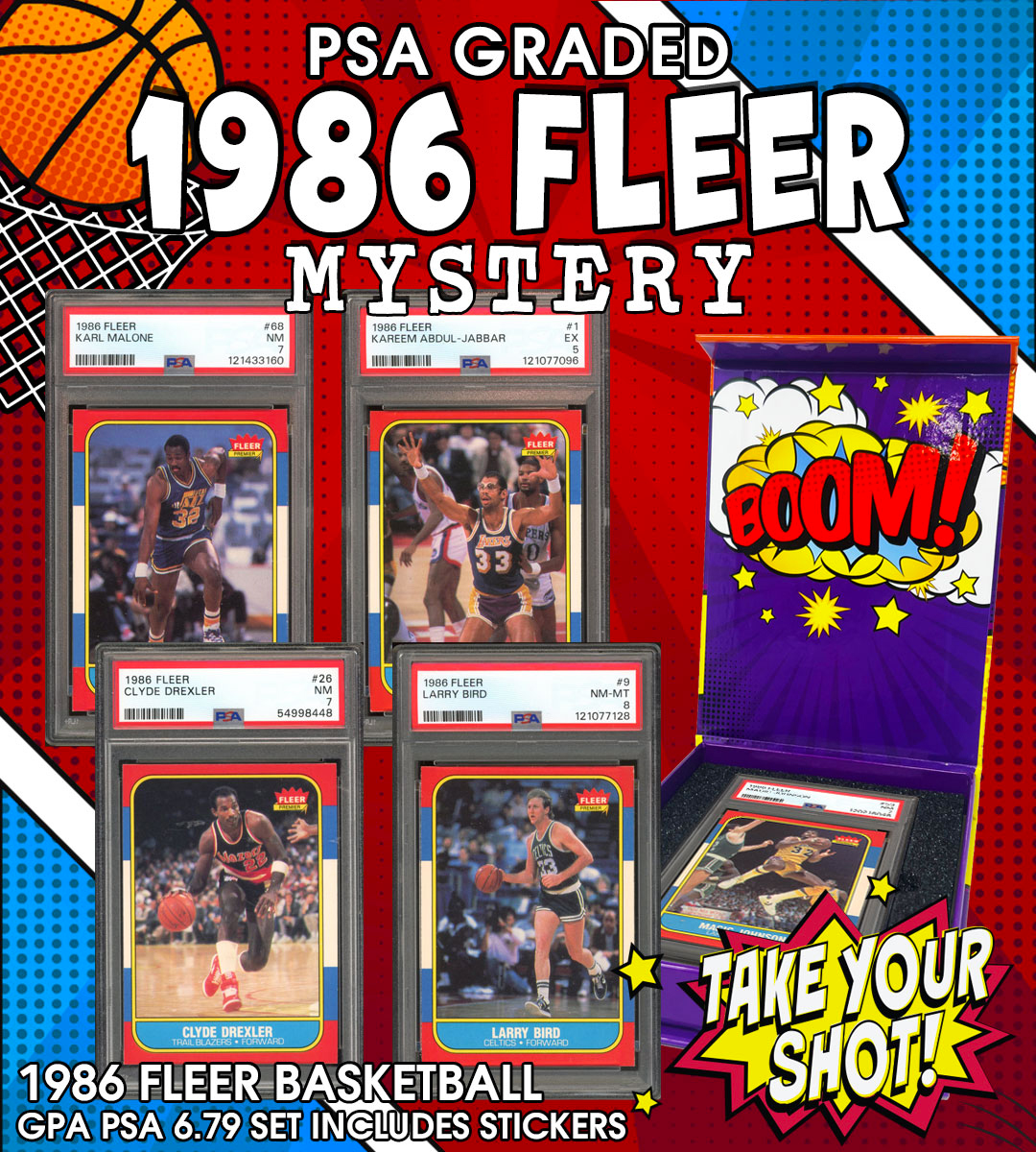 NEW PRISTINE EXCLUSIVE! All PSA Graded 1986 Fleer Basketball Mystery BOOM BOX - Complete Set w/ Stickers! Only 143 Packs! PSA 6.79 AVG – Michael Jordan #57 PSA 5! at PristineAuction.com NEW PRISTINE EXCLUSIVE! All PSA Graded 1986 Fleer Basketball Mystery BOOM BOX - Complete Set w/ Stickers! Only 143 Packs! PSA 6.79 AVG – Michael Jordan #57 PSA 5! at PristineAuction.com