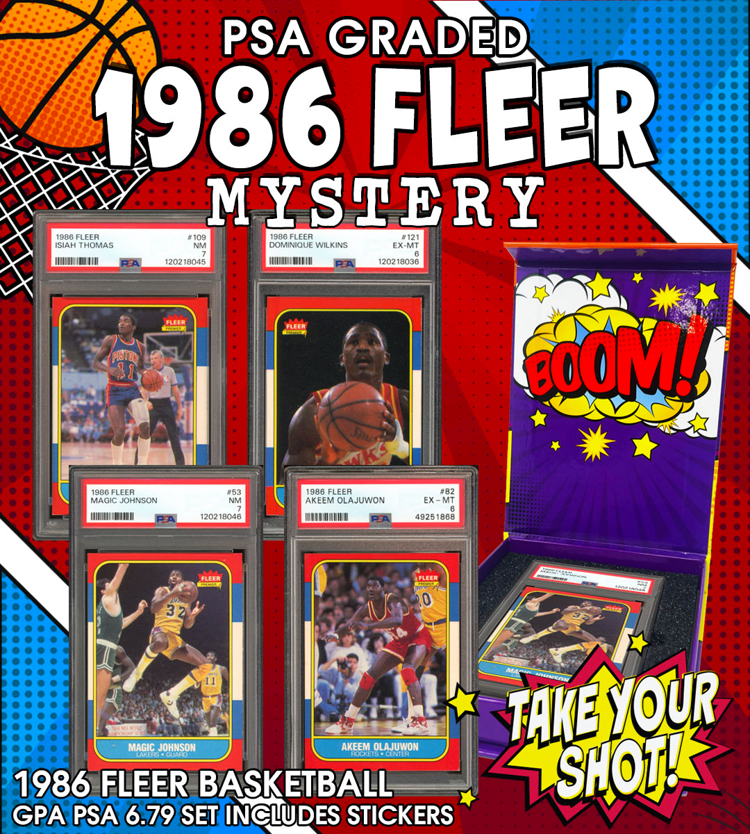 NEW PRISTINE EXCLUSIVE! All PSA Graded 1986 Fleer Basketball Mystery BOOM BOX - Complete Set w/ Stickers! Only 143 Packs! PSA 6.79 AVG – Michael Jordan #57 PSA 5! at PristineAuction.com NEW PRISTINE EXCLUSIVE! All PSA Graded 1986 Fleer Basketball Mystery BOOM BOX - Complete Set w/ Stickers! Only 143 Packs! PSA 6.79 AVG – Michael Jordan #57 PSA 5! at PristineAuction.com