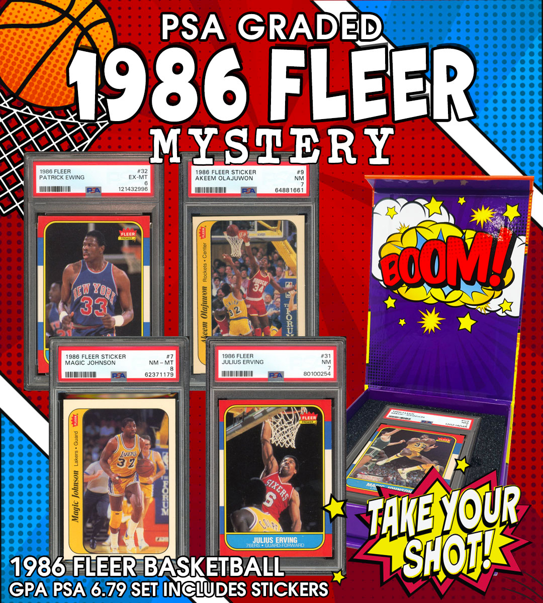 NEW PRISTINE EXCLUSIVE! All PSA Graded 1986 Fleer Basketball Mystery BOOM BOX - Complete Set w/ Stickers! Only 143 Packs! PSA 6.79 AVG – Michael Jordan #57 PSA 5! at PristineAuction.com NEW PRISTINE EXCLUSIVE! All PSA Graded 1986 Fleer Basketball Mystery BOOM BOX - Complete Set w/ Stickers! Only 143 Packs! PSA 6.79 AVG – Michael Jordan #57 PSA 5! at PristineAuction.com