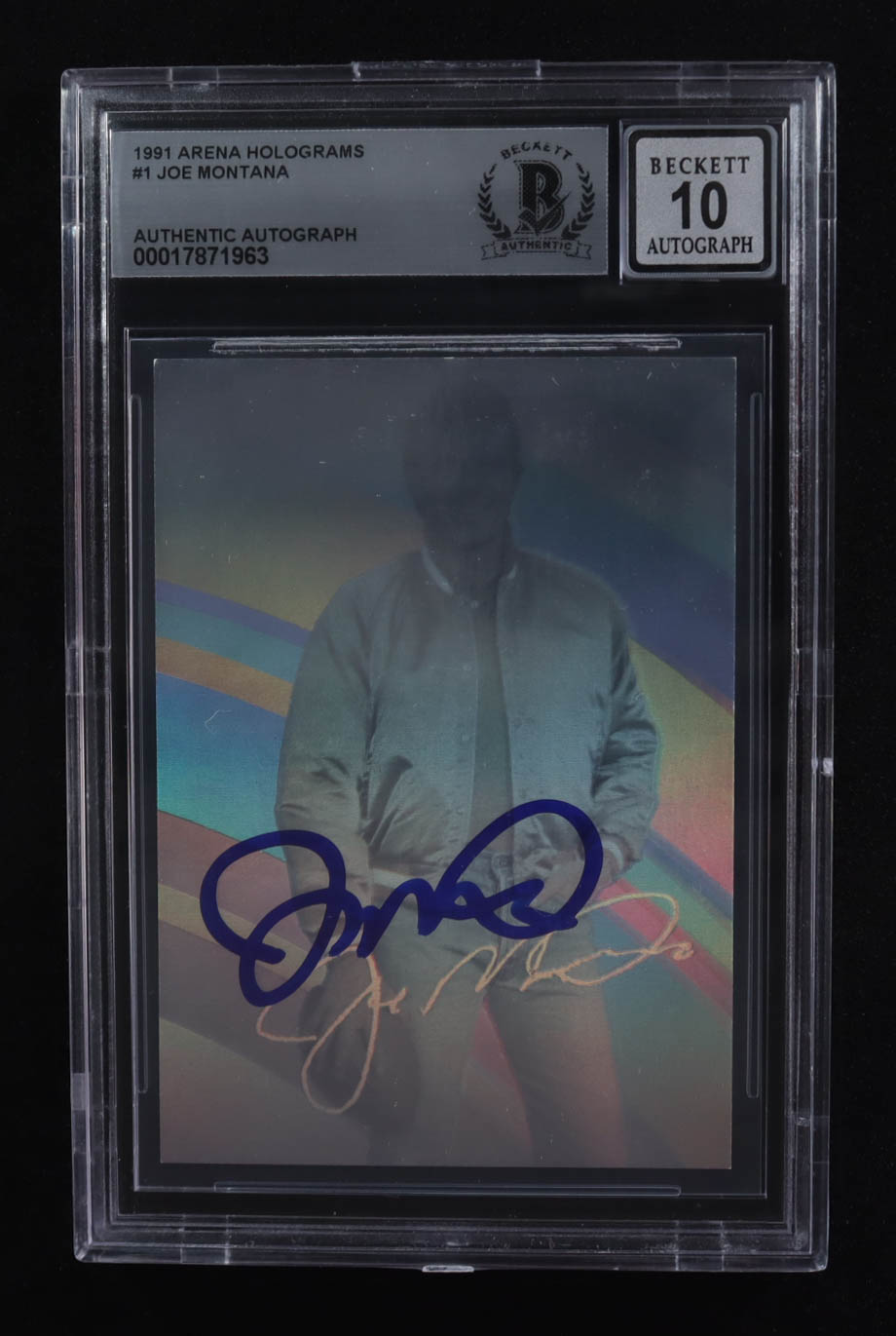 Joe Montana Signed 1991 Arena Holograms Special Collectors Edition #1 (BGS | Autograph Graded BGS 10) at PristineAuction.com Joe Montana Signed 1991 Arena Holograms Special Collectors Edition #1 (BGS | Autograph Graded BGS 10) at PristineAuction.com