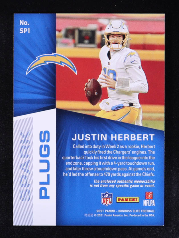Justin Herbert 2021 Elite Spark Plugs Jerseys #1 at PristineAuction.com Justin Herbert 2021 Elite Spark Plugs Jerseys #1 at PristineAuction.com