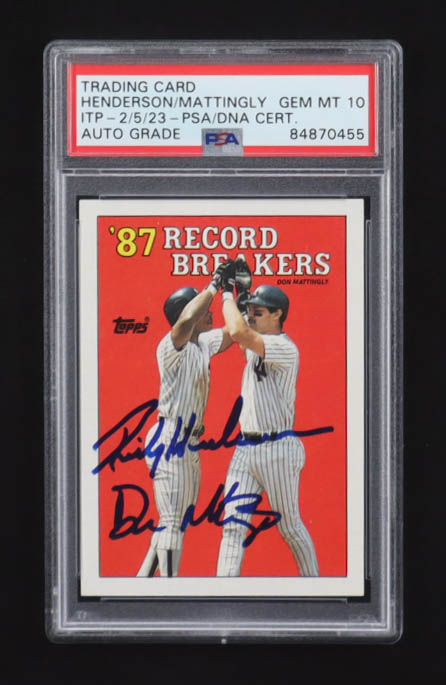 Don Mattingly / Rickey Henderson Signed Topps 1987 Record Breakers #2 (PSA | Autograph Graded PSA 10) at PristineAuction.com Don Mattingly / Rickey Henderson Signed Topps 1987 Record Breakers #2 (PSA | Autograph Graded PSA 10) at PristineAuction.com