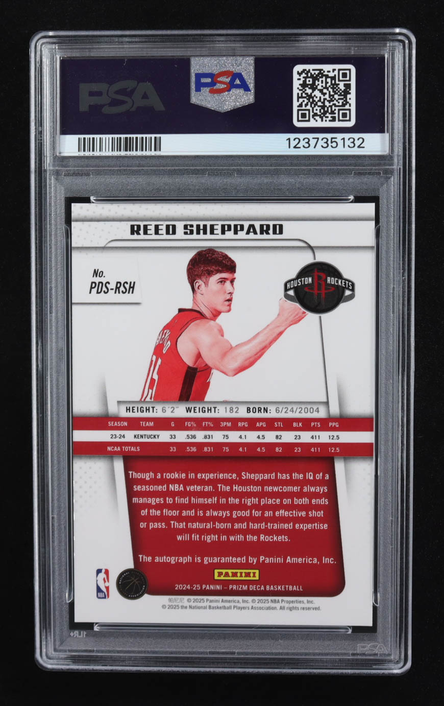 Reed Sheppard 2024-25 Prizm Deca Signatures #37 RC (PSA 9) at PristineAuction.com Reed Sheppard 2024-25 Prizm Deca Signatures #37 RC (PSA 9) at PristineAuction.com